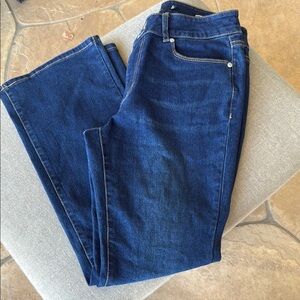 Tahari Double Button Dark Wash Mini Boot Jeans